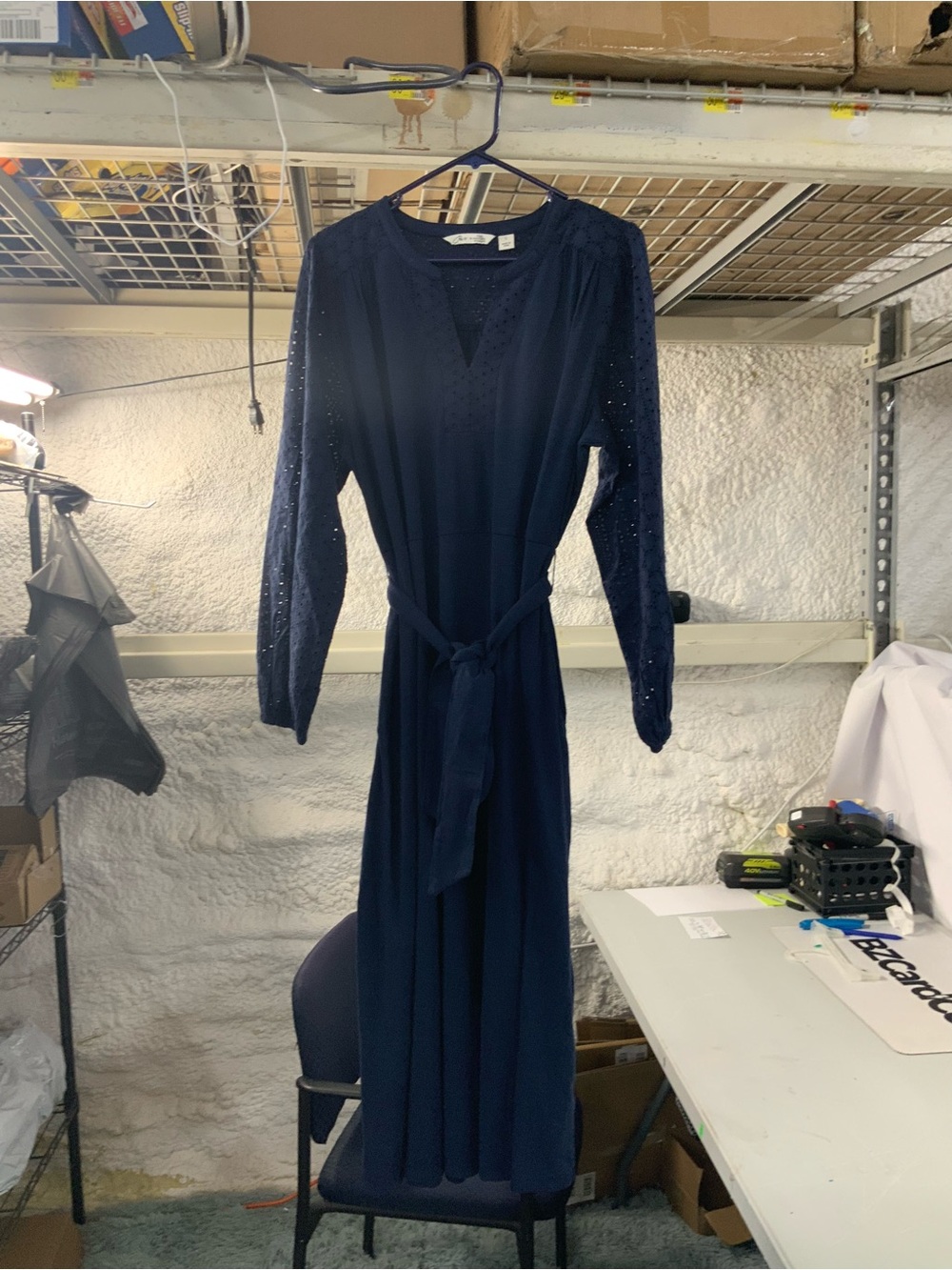 The Pioneer Woman Navy Eyelet Long Sleeve Maxi with Tie Waist